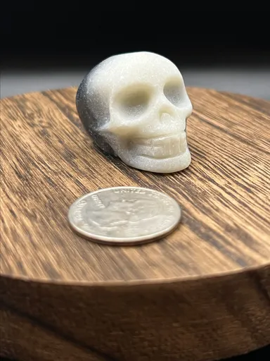 White and Smoky Calcite Skull Crystal Carving