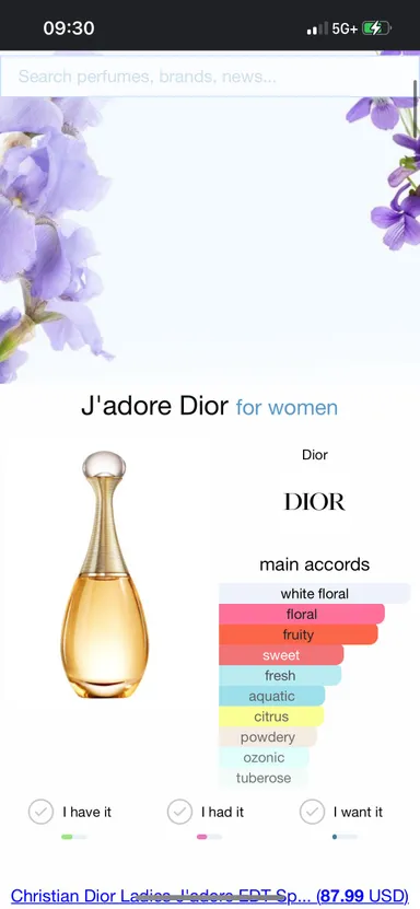 Dior J'adore Eau de parfum sample for women 1 ml.