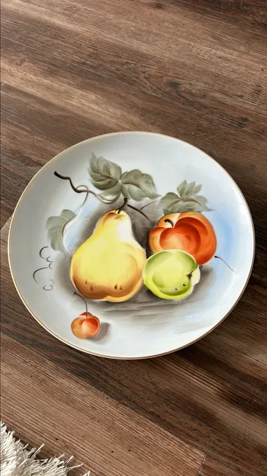 Lefton vintage China Hand Painted Fruit Plate 10.5" Pear Peach Apple Cherry