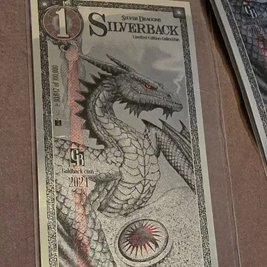1 Silver Dragon Silverback Currency Limited-Edition .999 Note Foil IN SLEEVE 