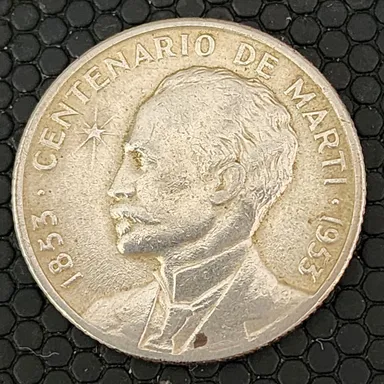 1953 Cuba 25 Centavos José Martí .900 Silver KM#27