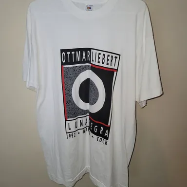 VTG 90s Ottmar Liebert & Luna Negra Single stitched Signed 1992 world tour Shirt. Sz. XL 1 signature
