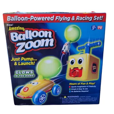 Ontel Balloon Zoom - Balloon-Powered Race Car and Rocket Launcher Toy Set, Ages 3+, Racer Car Set