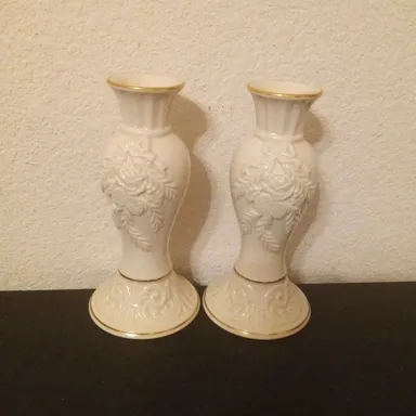 GORGEOUS NWT Pair of LENOX USA 7" WINTER BOUQUET Ornate Embossed Candlesticks.

Add a touch of elega