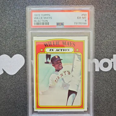 1972 Topps Willie Mays 50 In Action PSA EX-MT 6