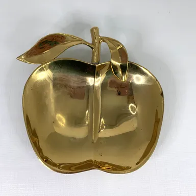 Polished Brass Apple Trinket Dish Coin Bowl Country Farmhouse School Teacher