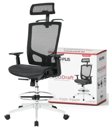 $320 Ergonomic Draft Chair,Office Chair with Headrest. Swivel and Wheels (Black)