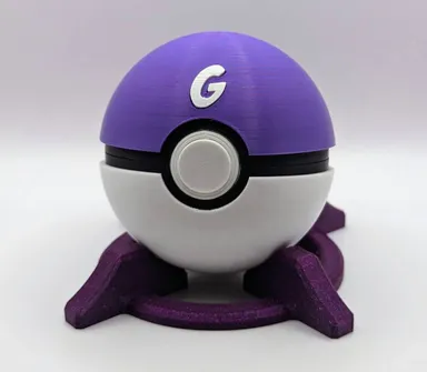 GeekBall 1.0 3D Printed PokeBall Merch With Purple Display Stand