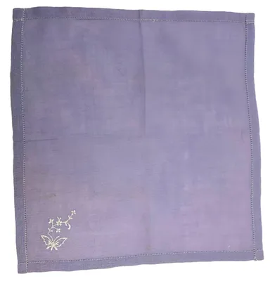 Lavender Embroidered Butterfly Handkerchief Retro Vintage Cottage Core Granny