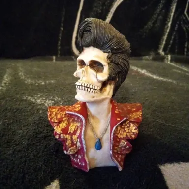 Vintage 4 1/2"  Ceramic Resin Elvis Presley Skull Bust Figure