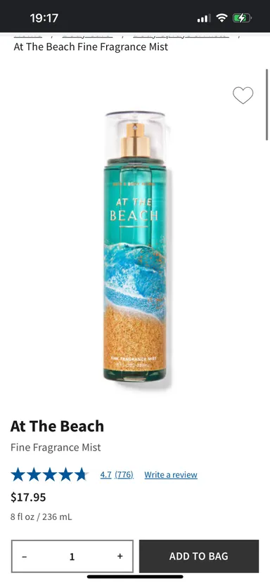 $17.95 Bath and Body Works At The Beach Fine Fragrance Mist 8 Fl. Oz. 236 ml.