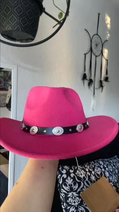 Hot pink cowboy hat with black n silver accents