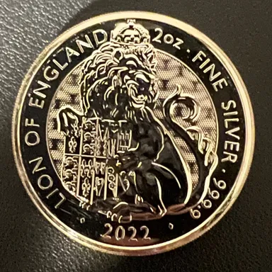2022 Royal Tudor Beasts Lion of England 2oz .9999 Silver Coin