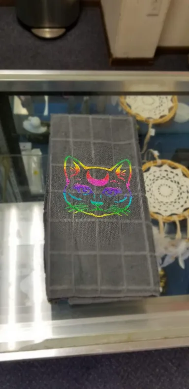 Hand Towel Rainbow Colors Cat With Moon 15x25-in Kitchen Decorative Microfiber