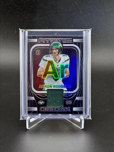 Aaron Rodgers 2023 Obsidian Atomic /199 Jersey Patch. Jets Packers