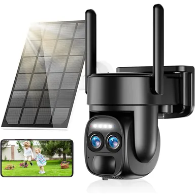 Uniter 4K Solar Security Cameras Wireless Outdoor, 8MP 2.4GHz WiFi PTZ Camera Battery Powered, 360°V
