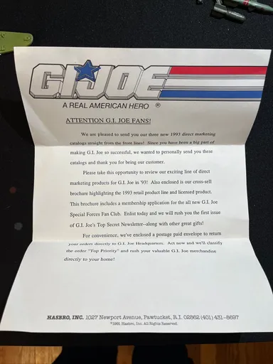 Official G.I., Joe letter  and catalog ￼#1