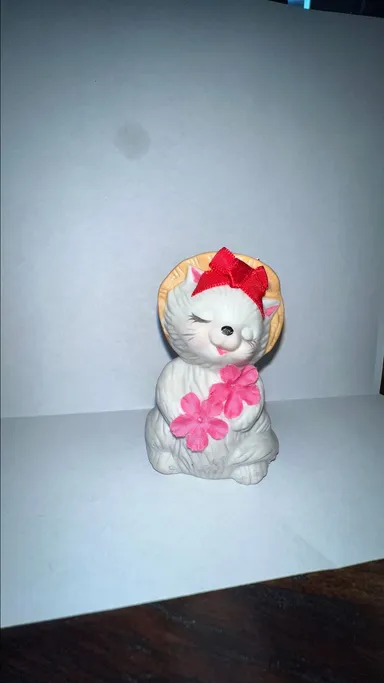 Vintage Giftco Inc Kitty Cat Hanging Bell Ornament Bow Flowers