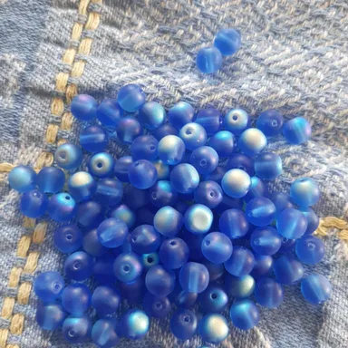 6mm Frosted Blue AB Czech Glass Beads (50)