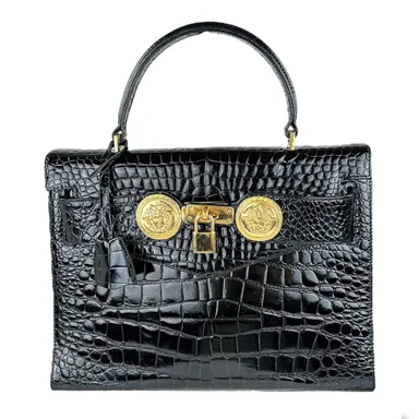 234. Versace Vintage Croc Embossed Leather Handbag