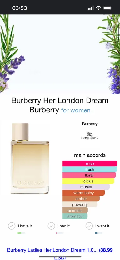 NIB Burberry Her London Dream Deluxe Mini EDP For Women 5 ml.