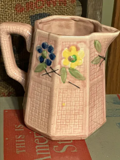 Antique Majolica Pink Pitcher With Flowers Made in Japan