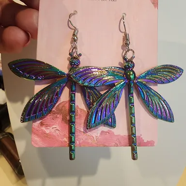 Mixed Color Metal Dragonfly earrings