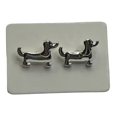 Dachshund Dog Silver Tone Stud Pierced Earrings