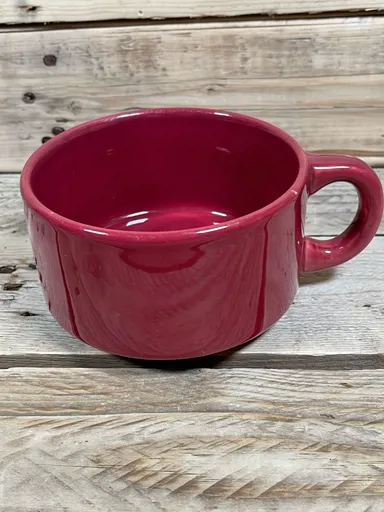 Red Extra Wide Mug 3x5 Soup Bowl Maroon Thick Ceramic Heavy Solid Lrg Coffee Cup