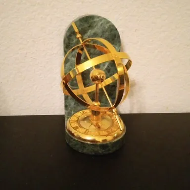 Single 7" Brass Armillary Sundial/Sphere Bookend on Green Marble Base.

Enhance your collection with