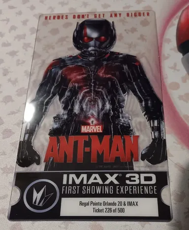ANT-MAN Collectible Movie Ticket Stub, IMAX 3-D, #226 of 500 First Showing