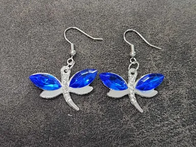 Blue Rhinestone Dragonfly Earrings 