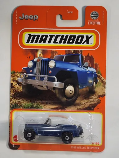 Matchbox 1948 Willys Jeep Jeepster Blue Convertible SUV Pick Up Truck Car Metal Mattel New In Box