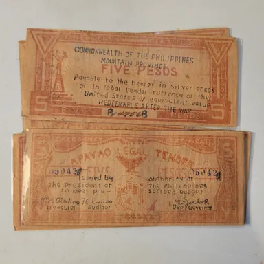 (1) Phillipines 5 peso - WW2 Guerilla Money
