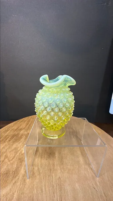 306 Fenton Art Glass No. 3855 Hobnail Mini Crimped Vase in Topaz Opalescent