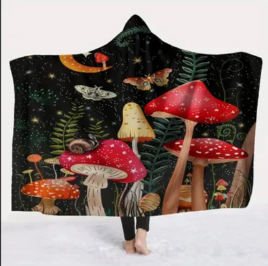 Mushroom Thick Wearable Hooded Cape Cozy Warm Soft Blanket