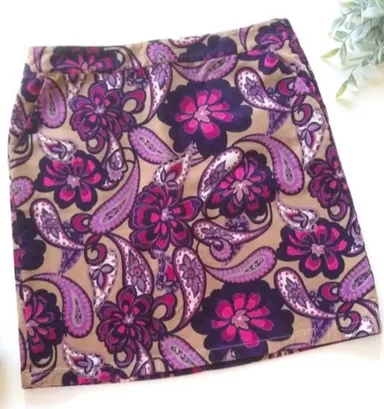 ANN TAYLOR purple floral paisley corduroy skirt
