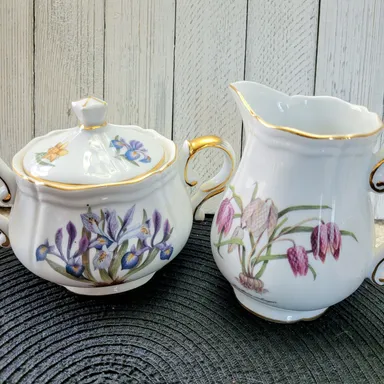 Kensington Garden Skye McGhie Creamer Sugar Floral Tea Coffee Set Fine Porcelain