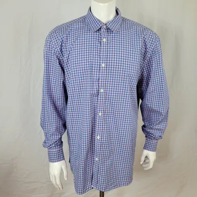 Jeremy Argyle NYC Blue and Pink Plaid Button Down Long Sleeve Shirt Size XXL