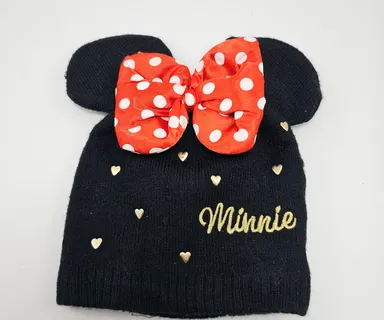 Disney Minnie Mouse Knit Cap w/Red Polka Dot Bow Childs, One Size