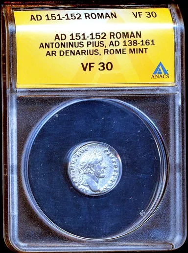 A68 ANACS VF30 Antoninus Pius 151-152 AD Roman Imperial Silver Denarius Ancient coin