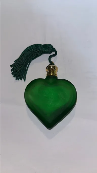 Vintage Mini Perfume Bottle Art Glass & Brass Green Lucite Chaton Cap