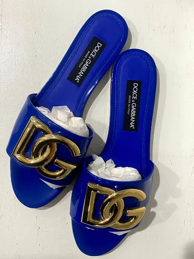 DOLCE & GABBANA DG Blue Gold Logo Sandals - Size 41 Women