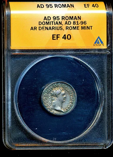 D46 ANACS EF40 Domitian 81-96 AD Roman Imperial Silver Denarius Ancient coin
