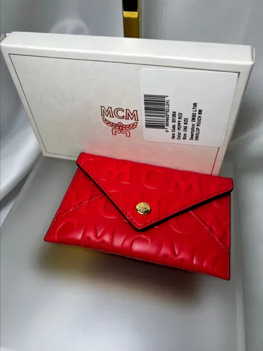 NEW! MCM red embossed card case w/box