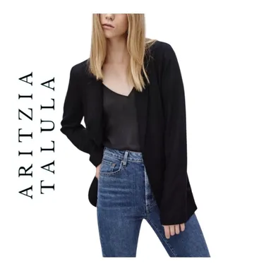 ARITZIA TALULA KENT OPEN FRONT BLAZER BLACK IN COLOR SIZE 6 POCKETS COLLARED