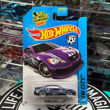 2014 Hot Wheels Purple Soccer Hyundai Genesis Coupe (HW City Series) #11/250 NEW