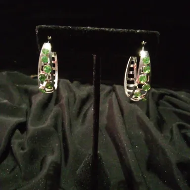 1 pair of lime green rhinestone hoop earrings