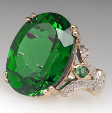 Goose Egg Shaped Green Sapphire Ring (Size 7)