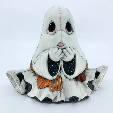 Vintage Kitschy Ceramic Hobbyist Halloween Ghost Wearing Sneakers Figurine 8”